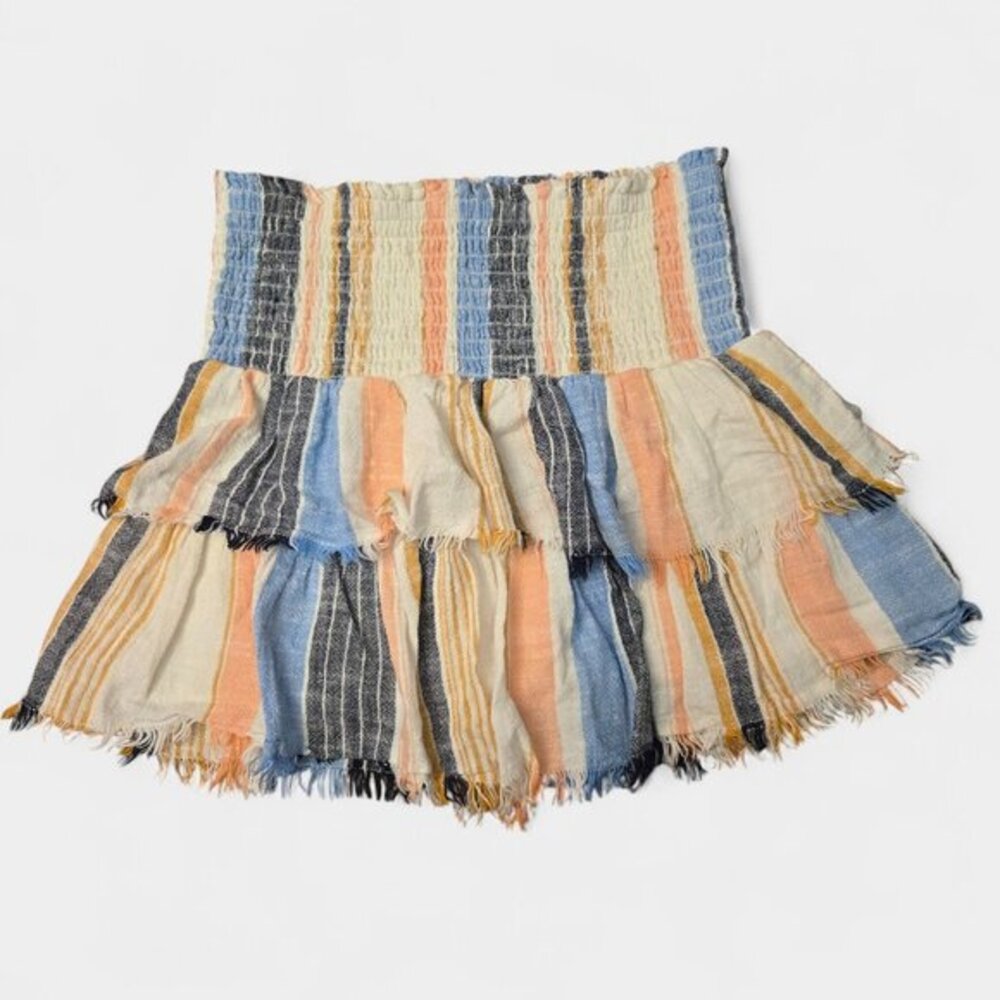 Aerie Smocked Waist Striped Tiered Ruffle Mini Skirt XS Boho Summer Festival